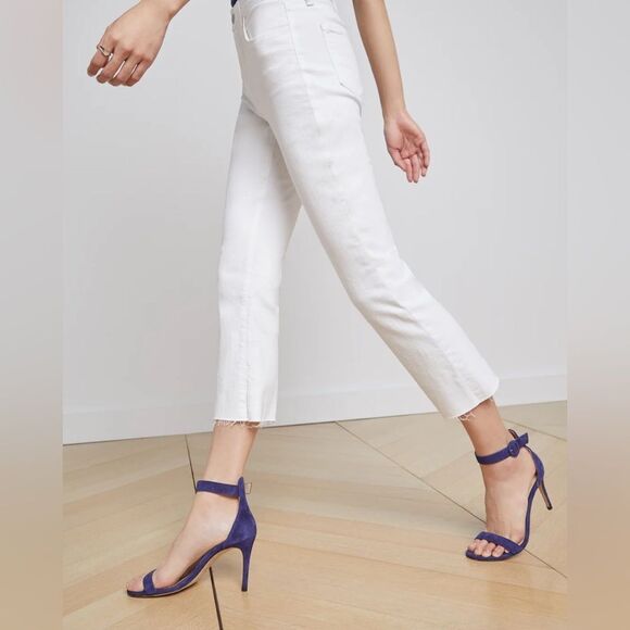 L'agence Kendra High-Rise Cropped Flare Leg Coated Jeans in White Women's 30 - Picture 3 of 15
